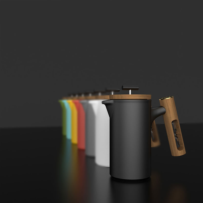 セラミックフレンチプレス コーヒープレス ブラック セラミック プランジャー 木製 砂時計 600ml コーヒー