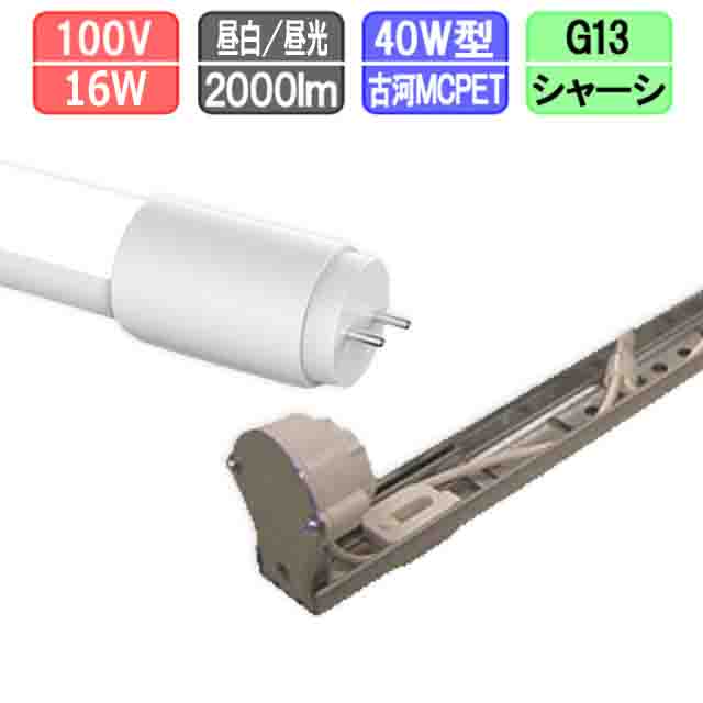 40W・1灯用シャーシ型器具とLED蛍光灯 超節電型 40W形 2000lm 昼光色