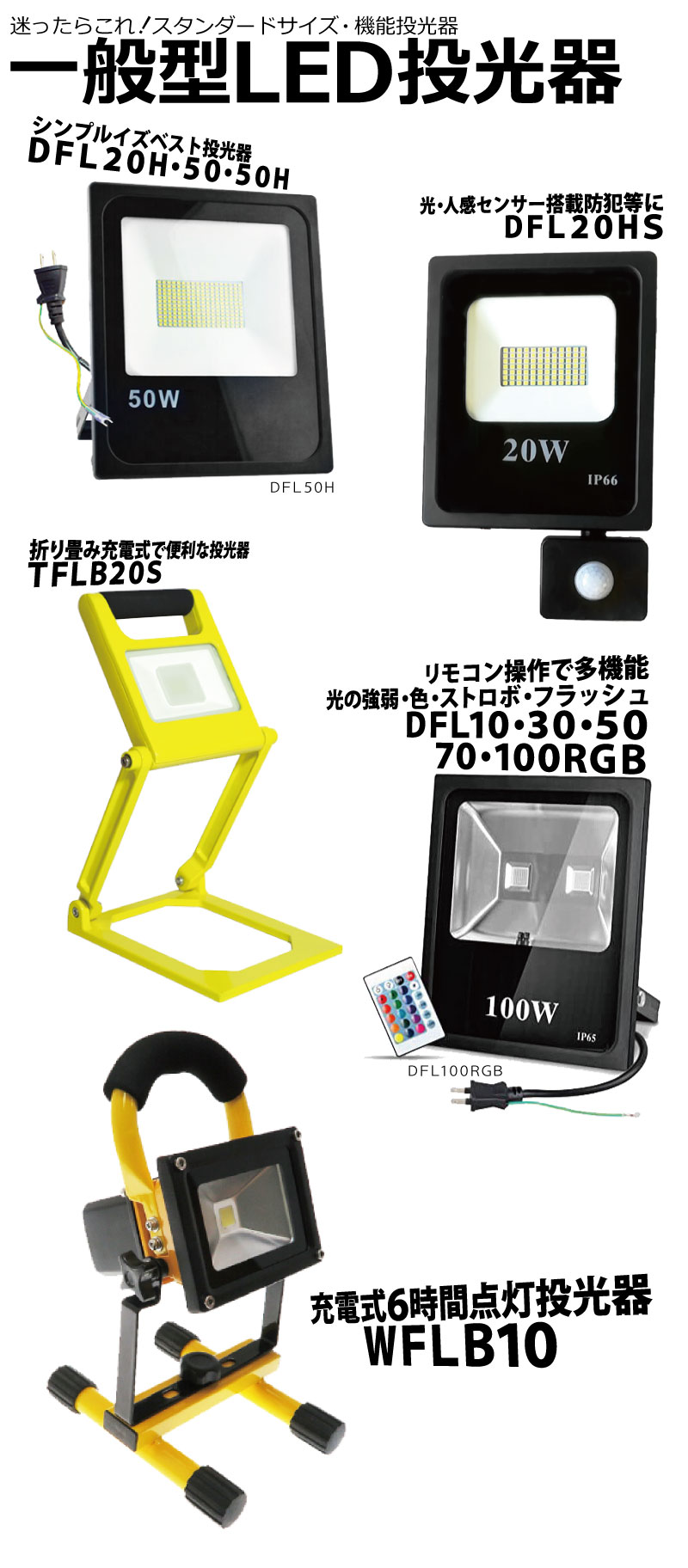 LED投光器（工事・倉庫作業・外灯～アウトドアまで多用途）